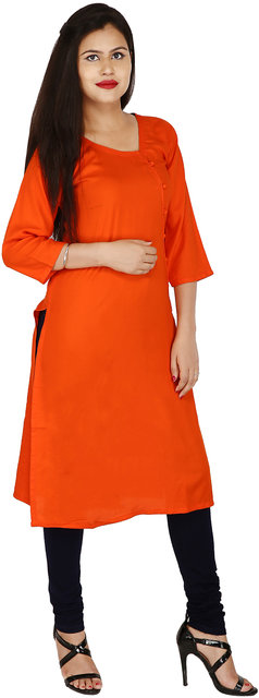 Candy Orange A-Line Kurti with Straight Pants - anokherang - 3968108