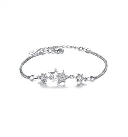 Gorgeous American Diamond Crystal Star Shape Sterling Silver Free Size Bracelet For Women  Girls
