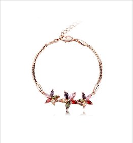 Trendy Flower Design Multicolor Rose Gold Plated Bracelet For Women & Girl (18cm)