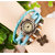 Sky Blue Leather Hand Knit Vintage Watches Dress bracelet Women Girls Ladies clover Pendant Retro