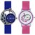 Round Dial Blue  Pink Leather Analog Watch For Women