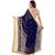 Indian Designer Silk Fab Embroidered Embellished Half Navy Blue Georgette  Half Cream Net  Saree