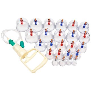 Chinese Cupping Therapy 24 Massage Cups with Pumping Handle for Vacuum Cupping Massage