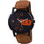 Timebre Round Dial Brown Leather Strap Quartz Watch for Men