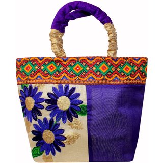 Milans Creation Ethnic Silk Handbag Kashmiri Fl Embroidery Milans Creation Ethnic Silk Handbag Kashmiri Fl Embroidery With Velvet Handles Clutch Wedding Bag Purse Blue