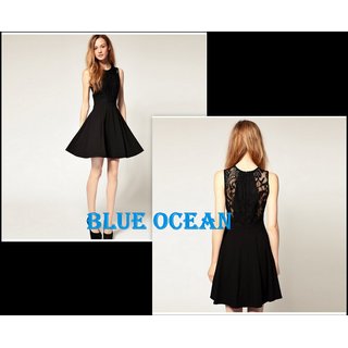Women Fashion Solid Sexy Lace Open Back Dress O-neck Slim Clubwear Dress