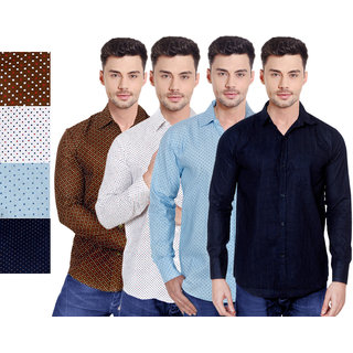 Spain Stylees Men's Multicolor Regular Fit Casual Shirt (Pack Of 4)