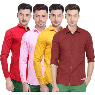 Spain Stylees Men's Multicolor Regular Fit Casual Shirt (Pack Of 4)