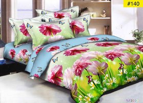 Luxmi Beautiful flowers Design 3D Double Bed sheets With 2 Piilow covers - Multicolor