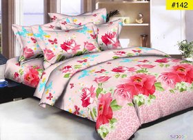 Luxmi Simple flowers Design 3D Double Bed sheets With 2 Piilow covers - Multicolor