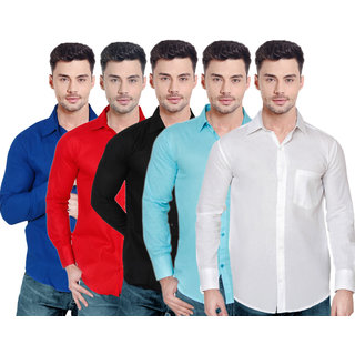 Spain Stylees Men's Multicolor Regular Fit Casual Shirt (Pack Of 5)