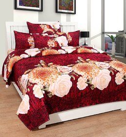 Luxmi Beautiful Mahroon flowers Design 3D Double Bed sheets With 2 Piilow covers - Multicolor