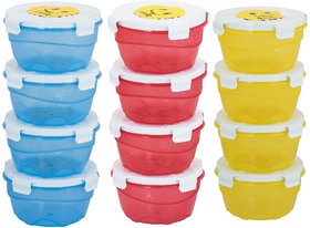 Combo Smiley  Pack of 12- 4 Blue,4 Red,Yellow Plastic Container