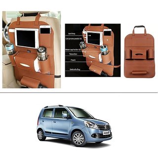 AutoStark High Quality 3D PU Leather Seat Storage Organizer Bag Beige For Maruti Suzuki Wagon R 1.0