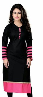 Omstar Fashion Black Cotton Semi Stitched Kurti