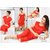 Hot Sleep Wear 6pc Bra Panty Top Capri Babydoll and Over Coat 622C Red Bed Set Daily Night Dress