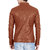 Mens Brown Solid Faux Leather Jacket