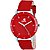 Meia Round Dial Red Leather Strap Analog Watch For Women