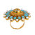 Spargz Antique Gold Plated Blue Stone Kundan with Pearls Traditional Adjustable Finger Ring For Women AIFR 121