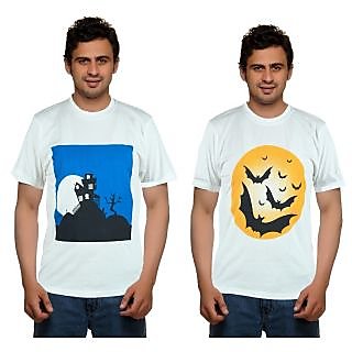 Combo Of 2 Blue Port Printed Round Neck T Shirt For Men(White)
