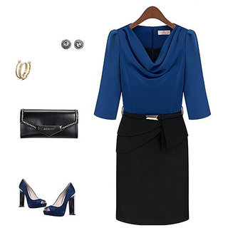 BLUE MEDIUM SIZE Cowl Neck Slim Fit Formal Pencil Dress WITH BACK ZIPPER - 6117882