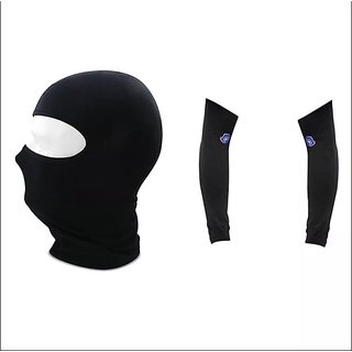 (Black) Biking Summer Combo - Face Mask Balaclava + Arm Sleeves