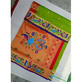 Buy Anushka Collection Parrot Green Rich Silk Famous Yeola Paithani With Magenta Border And Pallu Online 3998 From Shopclues The parrot green colour with maroon contrast boarder in uppada silkee sareear.