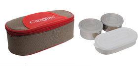 Philco Solace Red-Brown Lunchbox-2 Steel Container1 Plastic Chapati tray