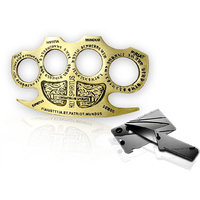 Brass Knuckle Duster Plus Cardsharp Card Knife Combo Pa