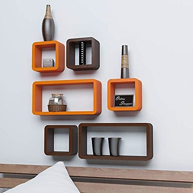 Cube Floating Wall Shelf Set Of 6 Orange