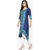 Ziyaa Women's Blue Coloured Digital Ikkat Print Flared Party Wear Cotton High Low Kurta