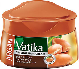 Vatika Hair Styling Cream Soft  Silky For Dull, Dry  Unmanagable Hair ARGAN 140ml (Pack Of 1)