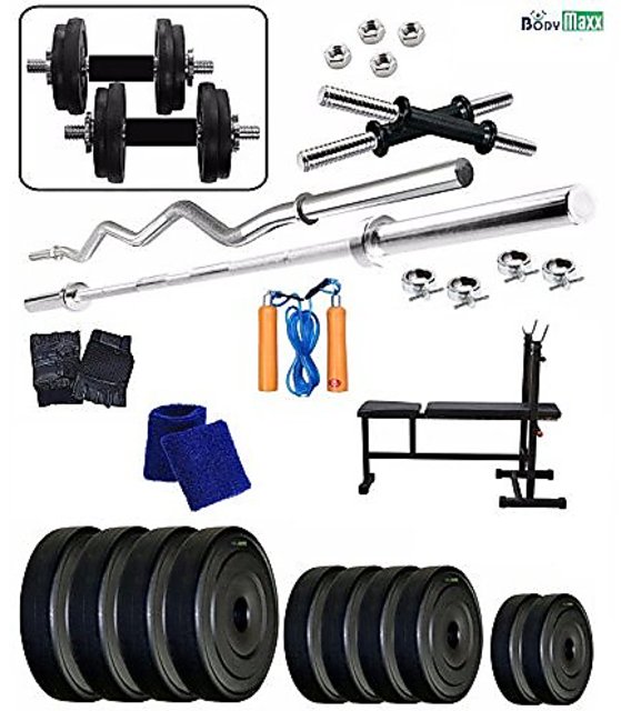 Buy Body Maxx 60 Kg Home Gym 3 In 1 Multi Weight Bench 4 Iron Rods