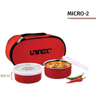 Lovato Stainless Steel Micro -2 Lunch Box -Air tight Microwave Safe and Leak Proof