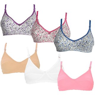 Pack of 6 Sparkle Multicolour Full Cup Non Padded Non Wired Cotton Bra