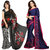 Indian Beauty Printed Black  Blue Designer Sarees with Blouse ( Combo of 2)