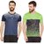 Masch Sports Mens Polyester Printed T-Shirts - Pack of 2 (Navy Blue & Lime Green)