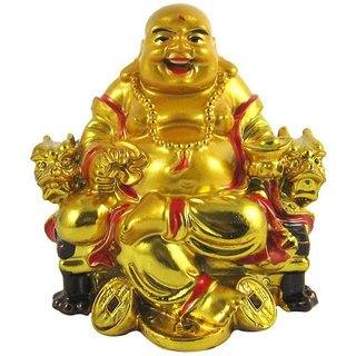ReBuy Feng Shui Vastu Laughing Buddha Sitting on Dragon Chair For Protection