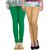 BuyNewTrend Green Beige Cotton Legging For Women-Pack of 2