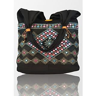 Trendy Jhola or Sling cloth bag from Rajasthan Black Colour