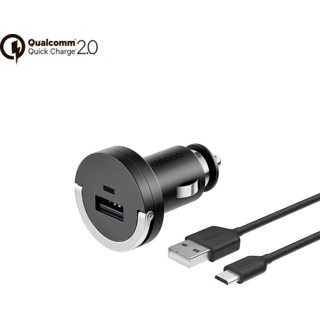                       Car Charger Quick Charge 2.0 + data cable USB - microUSB, black, Deppa                                              