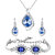 Mahi Combo of Designer Blue Floral Link Bracelet and Pendant Set with Crystal Stones CO1104691R