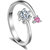 Om Jewells Rhodium Plated Stylish Pink and White CZ Stone Studded Adjustable Finger   Ring for Girls and Women FR100090