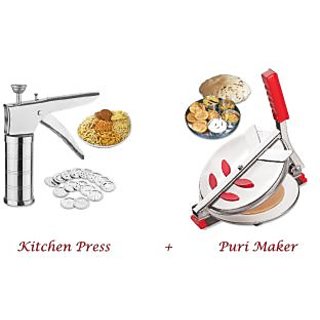 Rewa Special Offer Combo of Puri Maker / Press Stainless Steel Kitchen Press with 15 Different Jalis