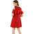Aashish Garments Red Cold Shoulder Ruffle Mini Poly CottonDress For Women