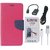 KARTIK Mercury Diary Wallet Style FLIP Cover Case+Tempered+OTG+Aux+Data Cable for Redmi Note(Combo)Pink