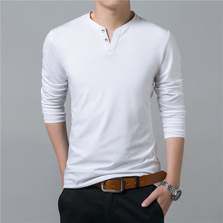 Buy Attitude White Plain Cotton Flap Collar T-Shirt For Men Online ...