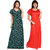 Be You Green-Red Floral Night Gowns Combo Pack of 2