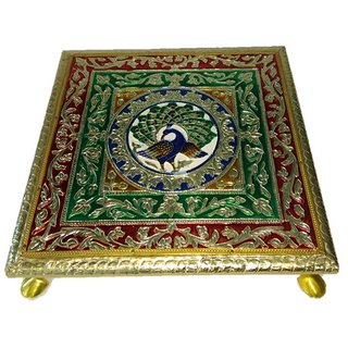 Wooden Chowki Stool/Decorative Small Side Table/Bajot Table for Pooja Room 10 INCH