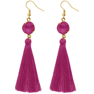 JewelMaze Purple Thread Gold Plated Tassel Earrings